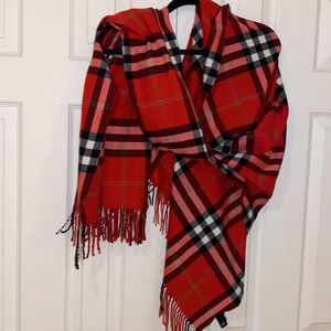 Indigo Super Soft Plaid oversized Scarf with Tassels